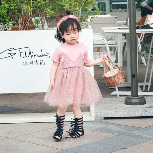 Kids Dresses for Girls Toddler Girl Cute Mesh Patchwork Dress Kids Star Print Ball Gown Childrens Girls Princess Party Dresses