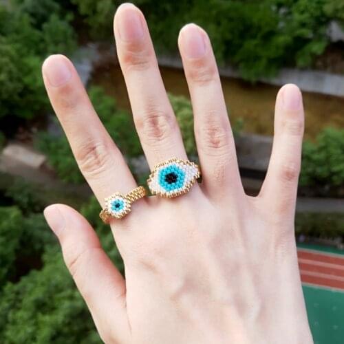 FAIRYWOO Boho Miyuki Ring Handmade Woven Beaded Friendship Ring Set Woman Party Lucky Jewelry Turkey Evil Eye Delica Gold Rings
