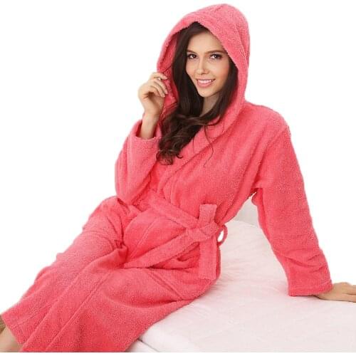 Hooded cotton bathrobe women men xl nightgown sleepwear girls blanket towel fleece thick lovers long soft winter white