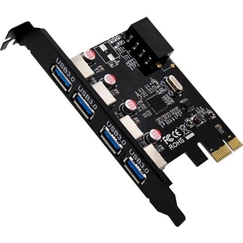 Newest ESLOTH USB 3.0 4 Port Expansion Card Desktop PC 4Pin Card Adapter PCI-E Hub Controller Adapter Card for Windows Vista PC