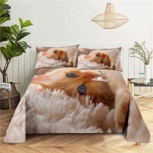 Cute Cat 0.9/1.2/1.5/1.8/2.0m Digital Printing Polyester Bed Flat Sheet With Pillowcase Print Bedding Set