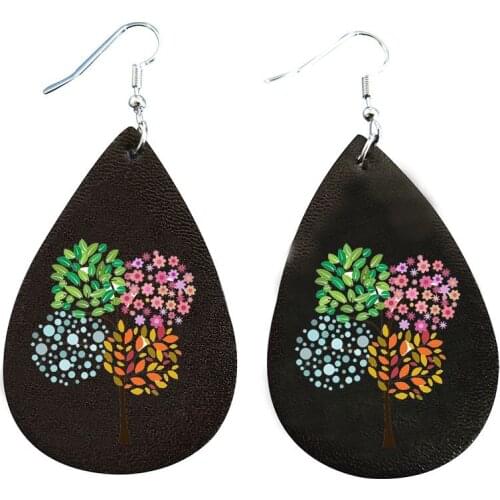 Colorful Trees In Four Seasons Earring Faux Leather Life Tree Earrings Stock