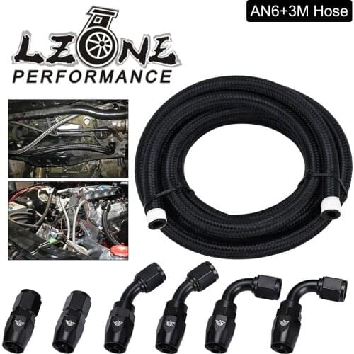 LZONE - AN6 0/45/90 Degree Aluminum Reusable Swivel PTFE Hose End Fitting + 3M PTFE Fuel Hose Line Adapter Kit E85 Tube