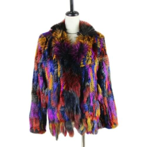 2021 fashionable Ladies' Natural rabbit fur knitted coat Jacket Winter Women Trench Outerwear Coats raccoon fur collar big size