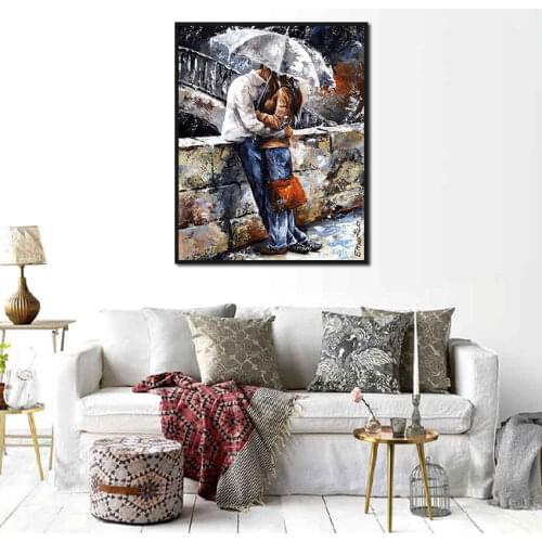 Figure Painting Kit Kiss In The Rain Hd Print Painting Poster Home Living Room and Bedroom Wall Art Decoration Can Be Customized