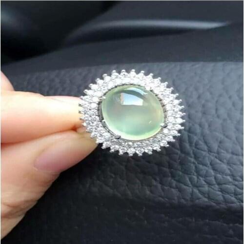 Natual Prehnite Ring Free shipping Natural real Prehnite Ring 925 sterling silver Gem Size 10*12mm for Woman Or Man