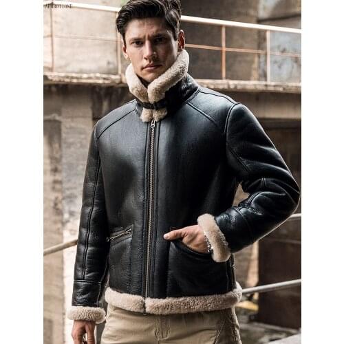 New Men Winter Thicker Fur One Leather Coat Mens Sheepskin Leather Jacket High-end Mens Shearling Locomotive Fur Air Force Suit