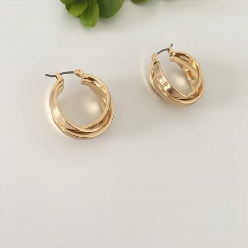 New Casual Gold Color Plating Three Circle Combined Hoop Earrings For Women Girl Elegant Jewelry Accessory