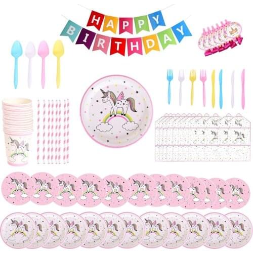 New Rainbow Unicorn Disposable Tableware Plate Napkin Straw Paper Cup For Decoration Wedding Baby Shower Birthday Party Supplies