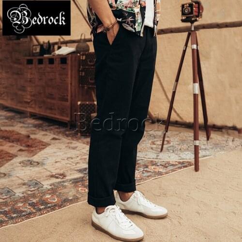 RT Office Chino Overalls vintage black high density HBT Herringbone pants high waist wide feet tapered casual pants Handmade