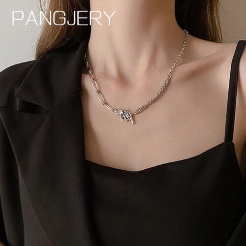 PANGJERY 925 Sterling Silver Necklaces for Women INS Fashion Vintage Creative Asymmetry Chain Geometry Party Fine Jewelry Gifts