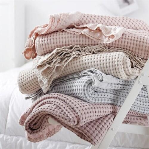 Sofa Throw Blanket Cotton Waffle Knitted Blanket Quilt Thread Bedspread Bed Crib Sroller Receiving Blankets Baby Swaddle Wrap