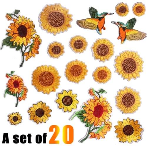 Sunflowers Embroidery Patches Hummingbird Iron on Patch Stickers Embroidered Label Thermo Adhesive Clothes DIY Sewing Supplies