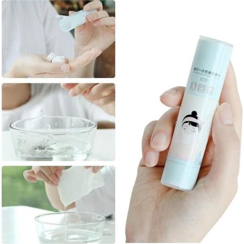 Portable Travel Disposable Cleansing Towel and Storage Box Compressed Face Towel Magic Wipes Paper Wood Fiber Tissue 10 Capsules