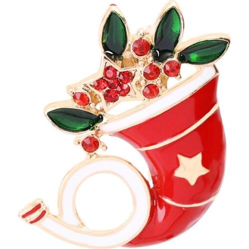 Merry Christmas Theme Brooch Pin Exquisite Beautiful Christmas Horn Brooch Best Christmas Gift Adornment For family And Friends
