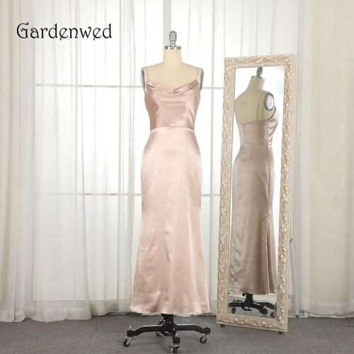 Gardenwed Sexy Champagne Evening Dress 2019 Spaghetti Straps Simple Woman Formal Gown Party Dresses