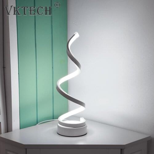LED Spiral Table Lamp Modern Desk Bedside Acrylic Iron Art Decorative Curved Light for Home Bedroom Decor EU Plug