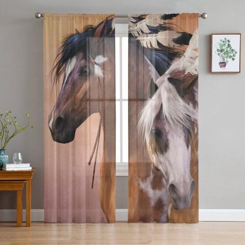 Indian Horse Feathers Window Treatment Tulle Modern Sheer Curtains for Kitchen Living Room the Bedroom Curtains Decoration