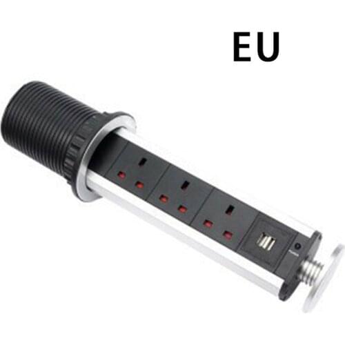 Usb Socket European Standard Office Retractable Table Desktop Aluminum Alloy Copper Socket With USB Cable