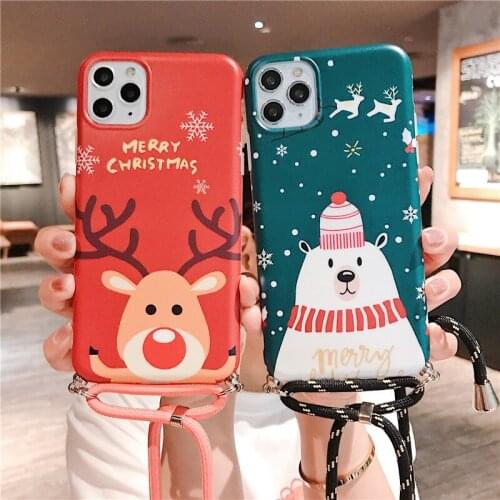 Merry Christmas deer Strap Cord Chain Phone Necklace Lanyard Carry soft Cover For iPhone 11 Pro XS Max XR X 7Plus 8Plus 6 s plus