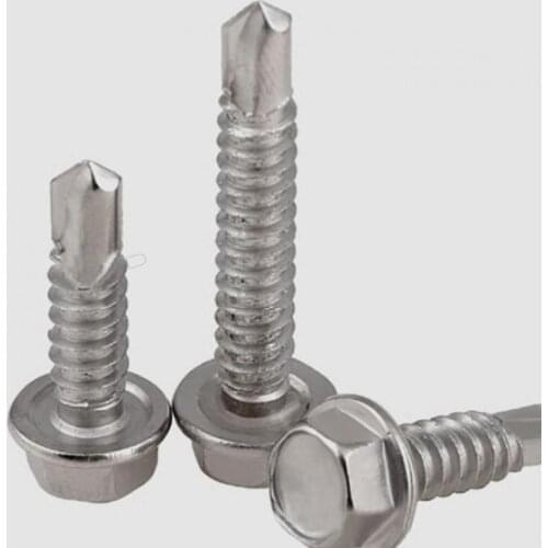 50pcs Hexagon Head with Collar Self Drilling Screw Stainless Steel Hex Drill Tail Self Tapping Screws