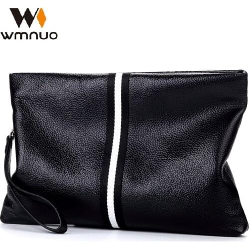 Wmnuo New Fashion Hand Bag Men Stripe Real Leather Cowhide Clutches Male Clutch Wallet Designer Envelope Bag Korean Edition Hot