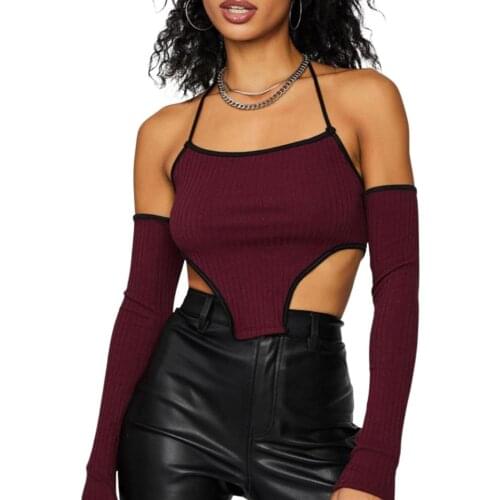 Womens Sexy Tank Tops Short Vest Backless Slimming Sexy Thin Summer Lace Up Sling Shirt Independent Long Sleeve