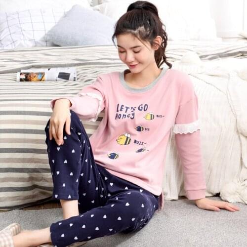 Women spring and autumn warm casual ladies 2019 new cotton winter large size long sleeve pants pajama sets womens pajamas