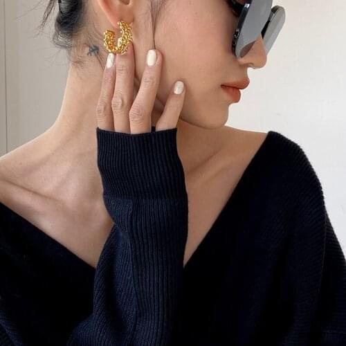 Women Jewelry Braided Dropping Earrings Brass With 18K Gold Punk Party Gown Runway Rare Korean Japan Boho Hiphop