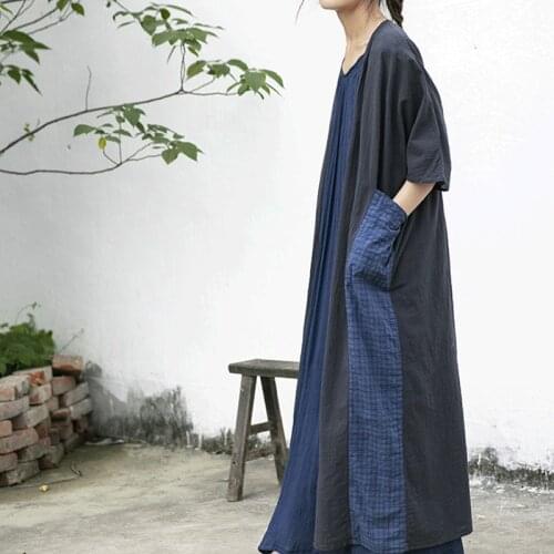 NINI WONDERLAND Autumn Patchwork Cotton Linen Loose Cardigan Coat 2021 Women Bat Sleeve Big Size Outerwear Mori Girl Trench Coat