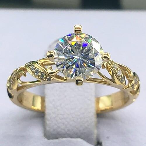 18K Au750 Yellow Gold Women Wedding Party Engagement Ring 1 2 3 4 5 Carat Round Moissanite Diamond Ring Crown Hollow Out Trendy