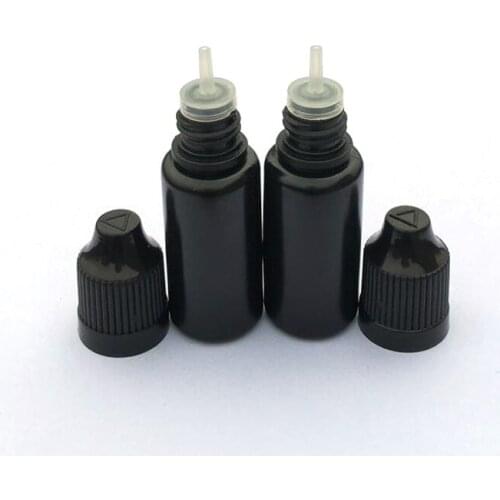 1000 X Soft Black Plastic Dropper Bottles Refillable Eye E Liquid 10ml PE Bottle With Colorful Childproof Cap Empty Vial