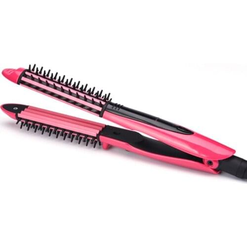 Womens 2 in 1 Electric hair curling iron corrugated plates corrugation wave wand hair curler brush hair irons styling tools