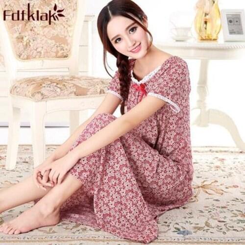 2020 Brand Sleep Lounge Women Sleepwear Loose Cotton Nightgowns Sexy Long Home Dress Ladies Summer Nightdress Big Size