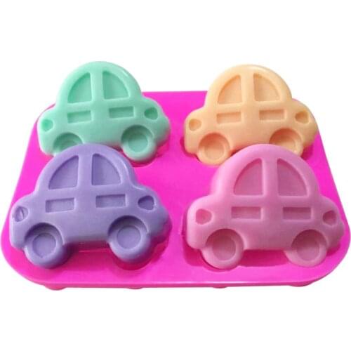 4Cavity 6.5cm Silicone Soap Molds Cartoon Cars Shape Fondant Cake Soap Molds Pastry Stencils Baking Pan