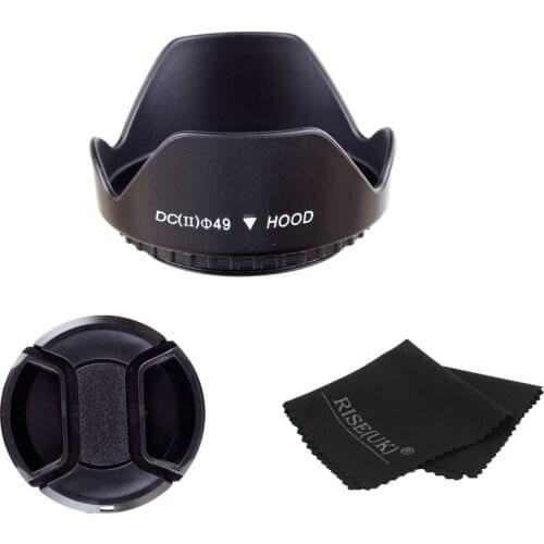 49MM/52MM flower lens hood+snap-on front lens cap+black cloth for canon nikon pentax sony camera