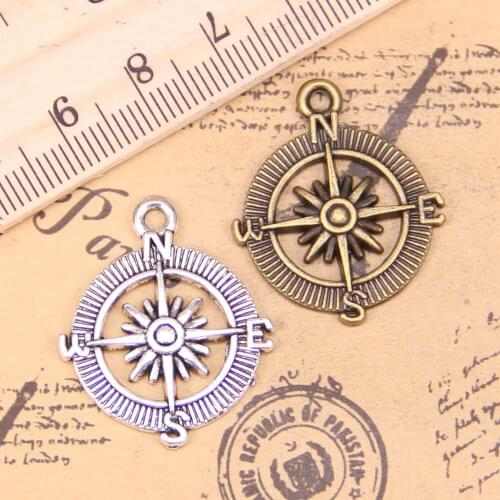 62pcs Jewelry Charms compass 24mm Antique Silver Plated Pendants Making DIY Handmade Tibetan Silver Jewelry