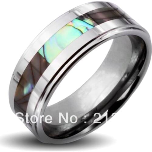 Free Shipping Buy Cheap Discount Price USA HOT Selling 8MM Men&Womens Abalone Shell Inlay Steps Silver Tungsten Wedding Rings