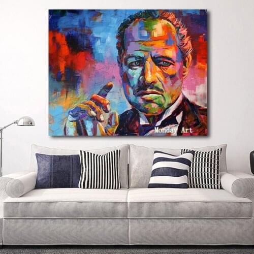 Large handpainted Figure oil Painting Colorful Godfather Modern Canvas Art Wall Pictures For Living Room bar aisle Home Decor