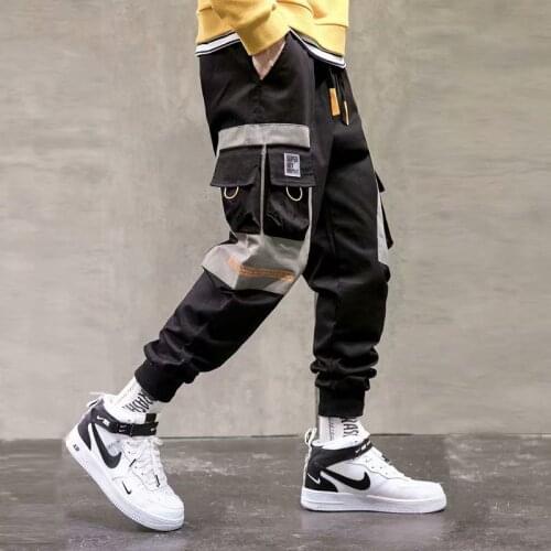 Cargo Pants Men Black Hip hop Pants Joggers Harem Pants Elastic waist Loose Baggy Korean Style Ankle length Trousers