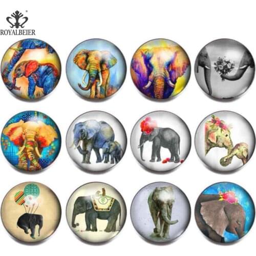 12pcs/lot Mix Pattern Elephant Glass Charms 18mm Snap Button Beads for Jewelry Making Bracelet Snap Jewelry Lots Bulk KG0066