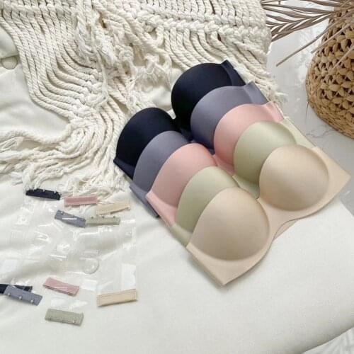 Women Gathered Invisible Strapless Four-Breasted Bra Wire Free Wireless Push Up Seamless Brassiere Non-Slip Underwear