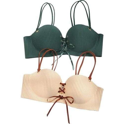 Fashion Stripe Sexy Bras Bandage Push Up Lingerie Women Bra Comfortable Wireless Adjusted Bralette Girl Underwear Intimates