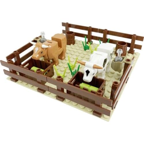 City MOC Sets New Year Gifts For Kids Drinking fountain Cities Building Block Grass Toys For Children Cattle Bullpen Eating Tank