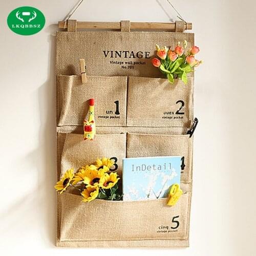 Door Hanging Bags Organizer Jute Naturally Letters Wall Storage Cosmetic Sundries Box