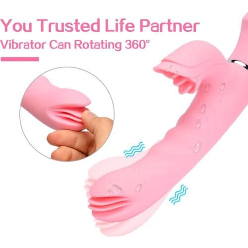 G Spot Dildo Vibrator Silicone Sex Toy 360 Degree Rotating Heating Scalable Tongue Licking Wand Clitoris Massager Adult Sex Shop