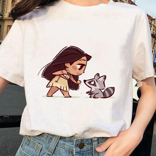 Walt Disney Princess Caroon T Shirt Short Sleeves Casual White O-neck Tshirts Lovely Cute Kawaii Female Tee Tops Streetwear