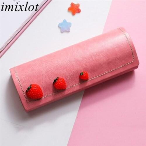 Imixlot New Originality Fashion PU Leather Student Flower Strawberry Glasses Case Simple Anti-pressure Portable Protection Box