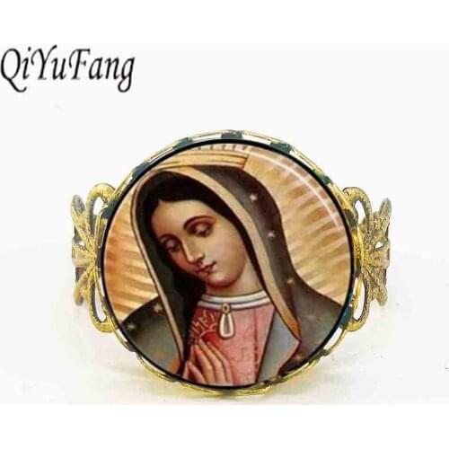 Our Lady of Guadalupe Ring Virgin Mary Sacred Heart Religious Art Steampunk Bronze vintage women Jewelry mother glass rings gift