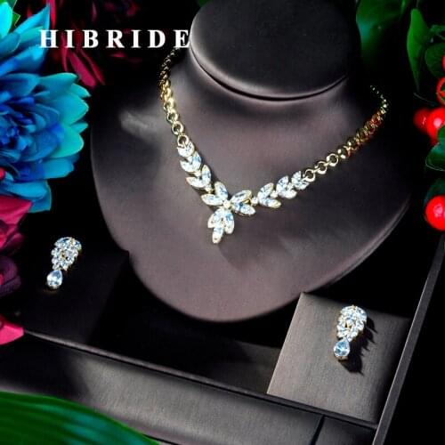 HIBRIDE Fashion Austrian Crystal Gold Color Cubic Zircon Women Bridal Jewelry Sets For Party Accessories Jewelry Gifts N-939